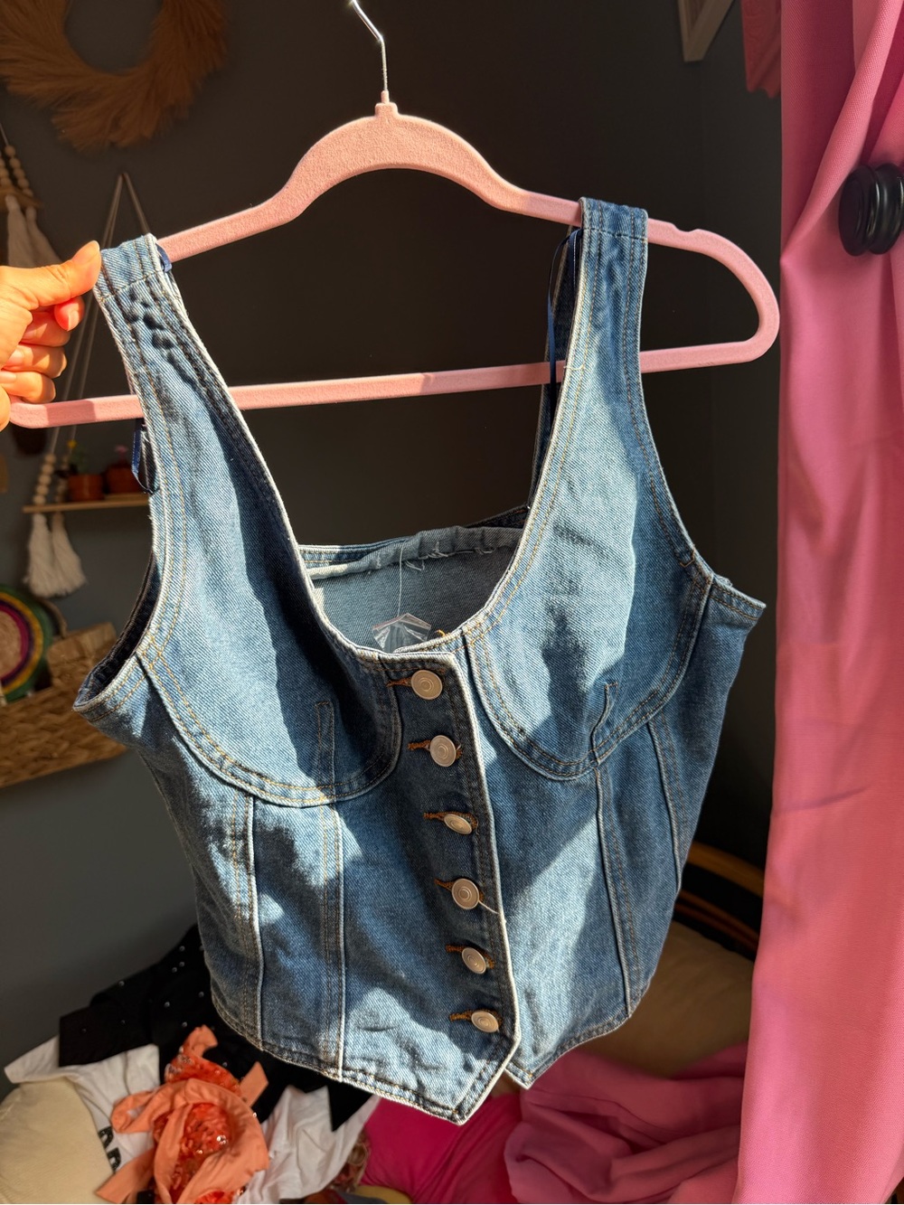 Lush Blue Denim Button Corset Crop Top